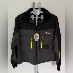 8 Fans Men's Fishing Wading Jacket Waterproof Gray & Black Medium New with Tags